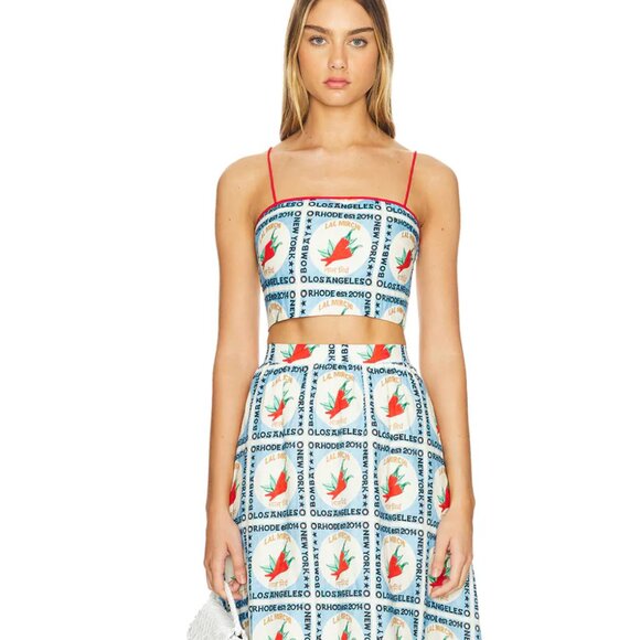 Linen Dina Chili Motif Crop Tank Top | Lal Mirchi - Picture 1 of 4